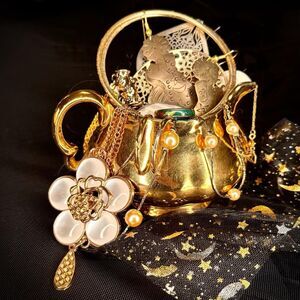 Golden Mystery Jewelry Jar Vintage Wearable in 1940's Antique Ellgreave Creamer